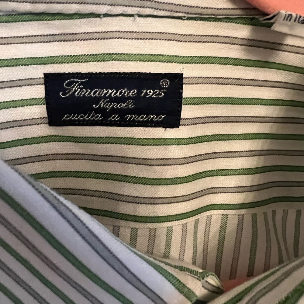 Finamore 1925 Napoli Striped Button-Up Shirt 17.5 - Picture 2 of 9